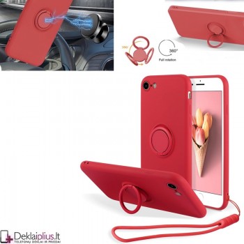 Vennus švelnaus silikono dėklas su žiedu - raudonas (telefonui Iphone 7/8/Se 2020/Se 2022)